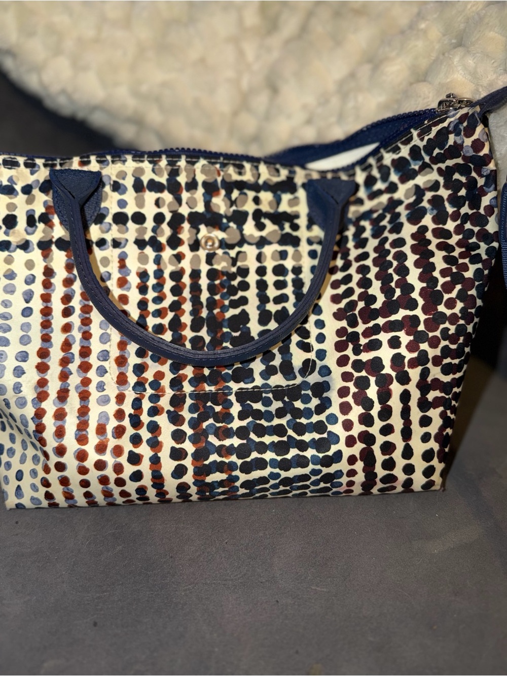 LONGCHAMP LE PLIAGE NEO FANTAISIE POLKA SMALL TOP HANDLE NAVY - Picture 5 of 9